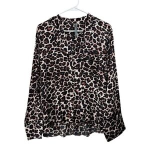 NWT By Anthropologie Size Small Leopard Print Satin Pajama Button Front Top